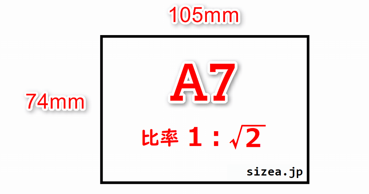 A7サイズの用紙の縦と横の長さと縦横の比率