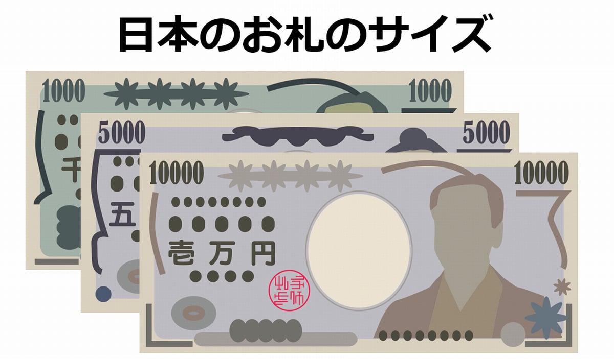 日本の紙幣（お金）のサイズ 1万円5千円2千円千円札のサイズと比較