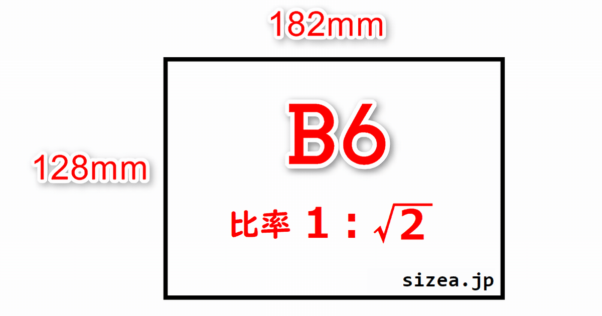 B6サイズの用紙の縦と横の長さと縦横の比率